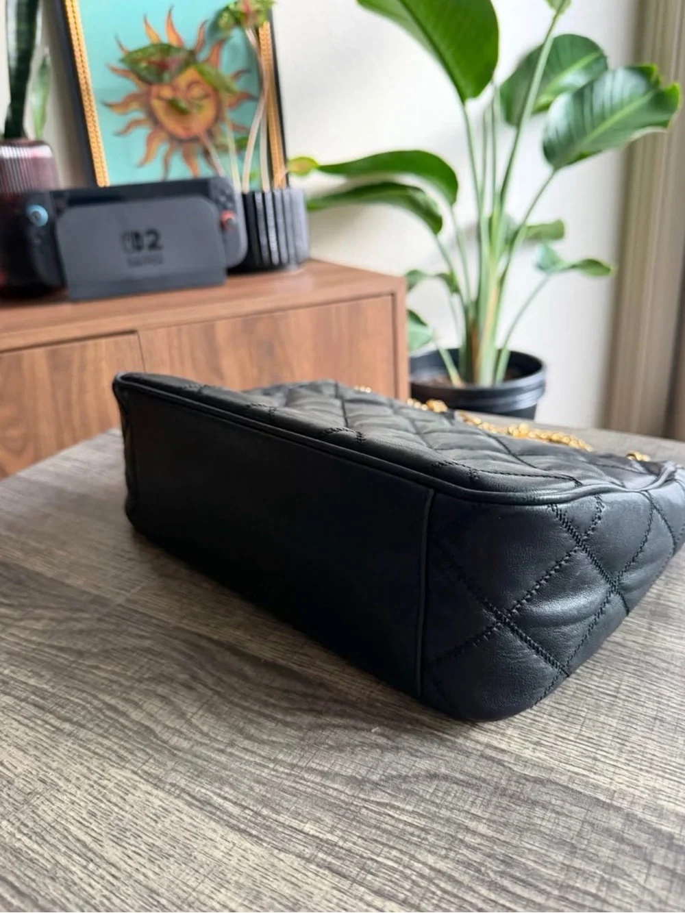 Tory Burch Black Quilted Shoulder Bag with Gold Chain